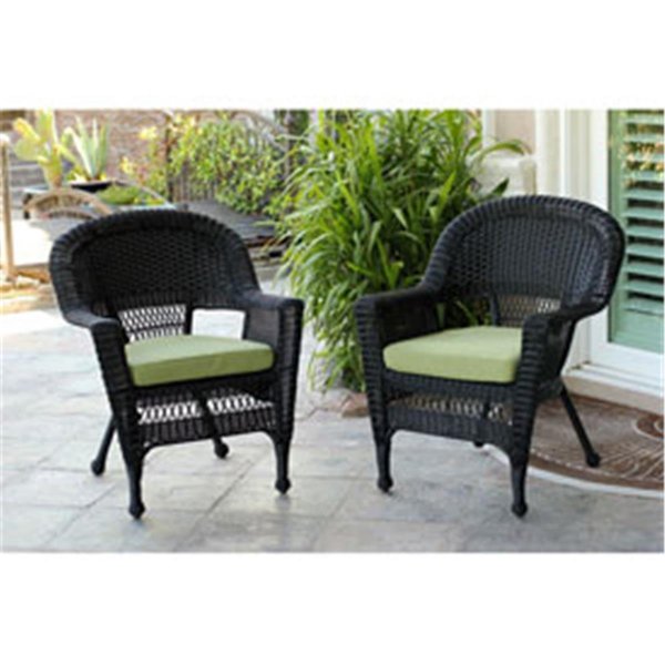 Jeco W00207-4-C-FS029-CS Black Wicker Chair with Green Cushion W00207_4-C-FS029-CS
